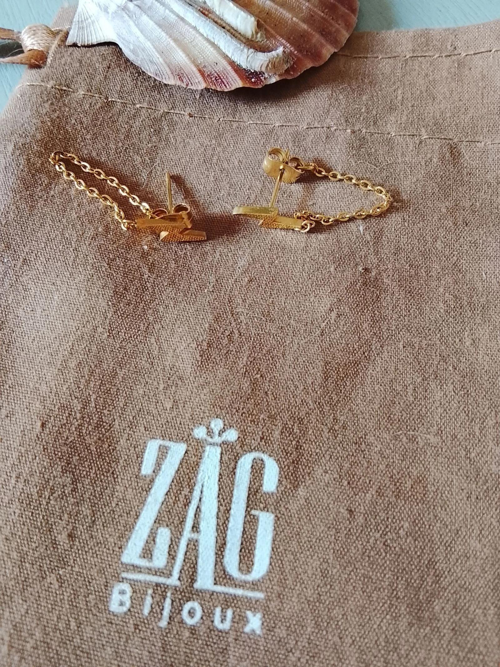 💎 Boucles d'oreilles acier inoxydable doré Zig Zag neuve sans pochette 💎